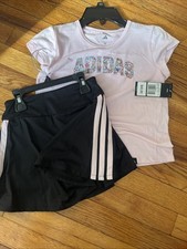 adidas Girls' 2-Piece Set T-Shirt Skirt Shorts, Size 6x Color Med Pink And Black