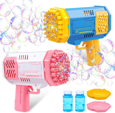2 Pack Bazooka Bubble Guns LED Rocket Blaster Machine Toys for Kids & Adults Fun
