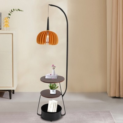 Modern Multifunctional Floor Lamp with 2 Trays & 1 Storage Bin Standing Light US