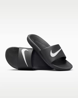 Nike Kawa 819352-001 Sandals Kids US 5 Black White Swoosh Logo Open Toe Slide