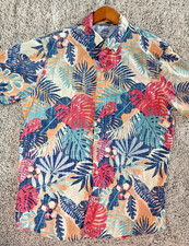 IZOD Saltwater Hawaiian Shirt Men  s Large Tropical Floral Button Front 100 Cott