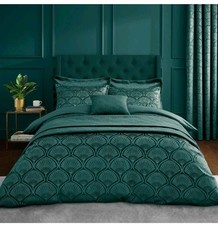 Catherine  lansfield Art Deco Pearl Duvet set Green Double CHEAPEST ON EBAY