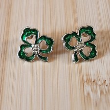 Shamrock Pierced Earrings St. Patricks Holiday Jewelry Goldtone