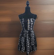 Y2K Dark Floral Mini Sundress M Smocked Tiered Boho Cottagecore Fairy Grunge