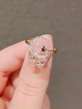 Gold Adjustable Open Ring With Moon Star Rhinestone For Bridal Party