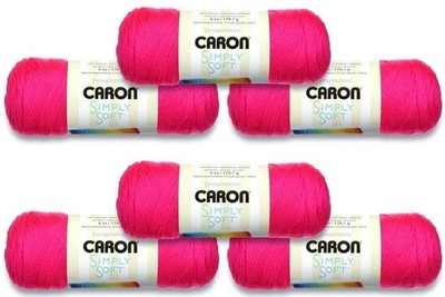 Lot Of 6 - Neon Pink Caron Simply Soft Yarn