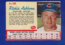 LOW START BID 1962 POST Richie Ashburn #186 H.O.F. Philadelphia Phillies/Cubs