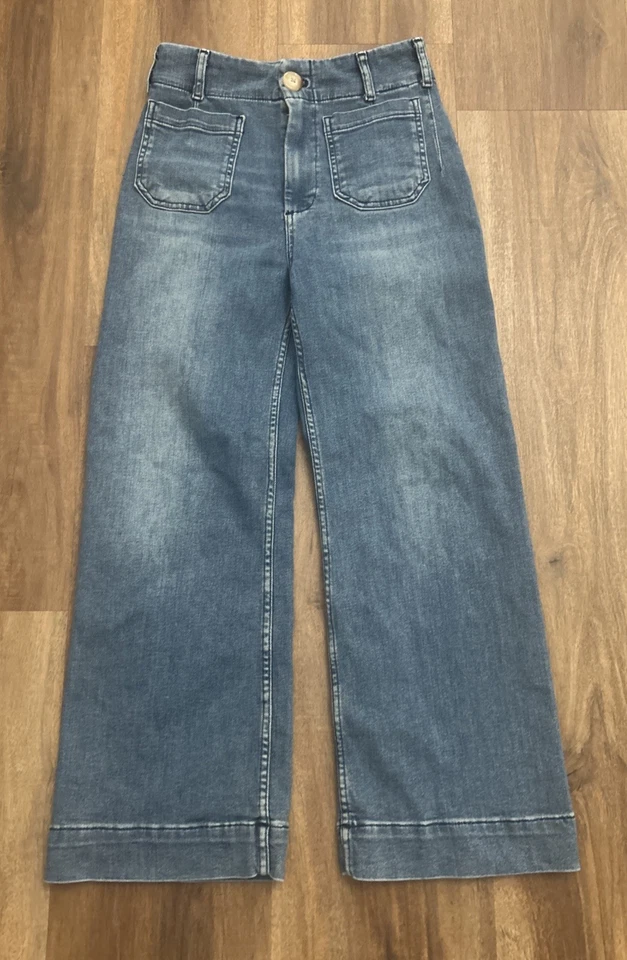 Pantalones de mezclilla Anthropologie Maeve The Colette recortados tiro alto pierna ancha talla 25 Foto 2 de 4