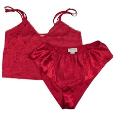 Vtg Victorias Secret Cami Brief Set Gold Label Red Satin Lace Womens Medium