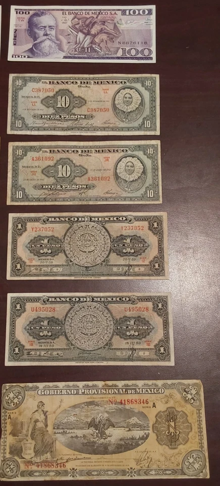 Lot of 12 Vintage Mexican Banknotes - Banco de Mexico, Provisional & More! - Image 3 of 4