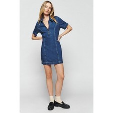 Reformation Quarter-Zip Stretch Organic Cotton Denim Minidress Size 12