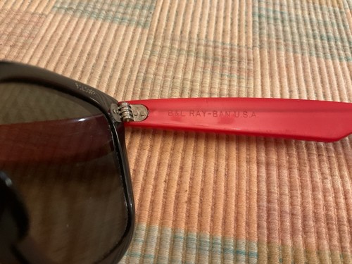 Vintage Ray-Ban klassische Wayfarer-Sonnenbrille Damen 1980er Jahre rot schwarz G15 GLÄSER B&L - Bild 5 von 8