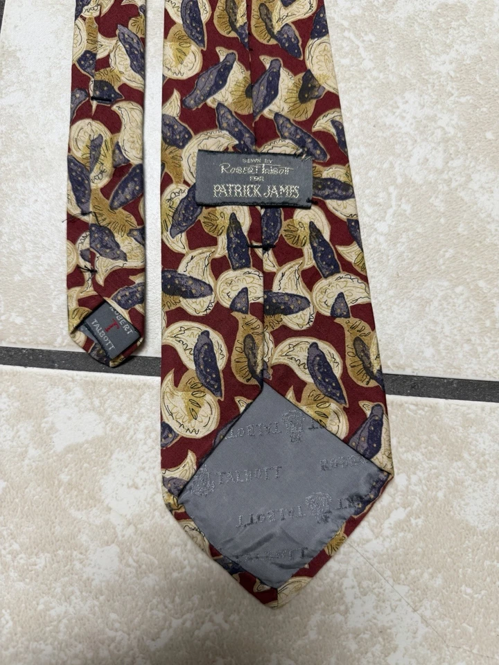 Corbata de seda Robert Talbott Patrick James cachemira EE. UU. cosida a mano roja y marrón Foto 2 de 4