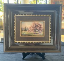 CAMILLE FAURE EMAUX DE LIMOGES JOLI PAYSAGE FLEURI BIEN ENCADRE SIGNE 13,5x8,5