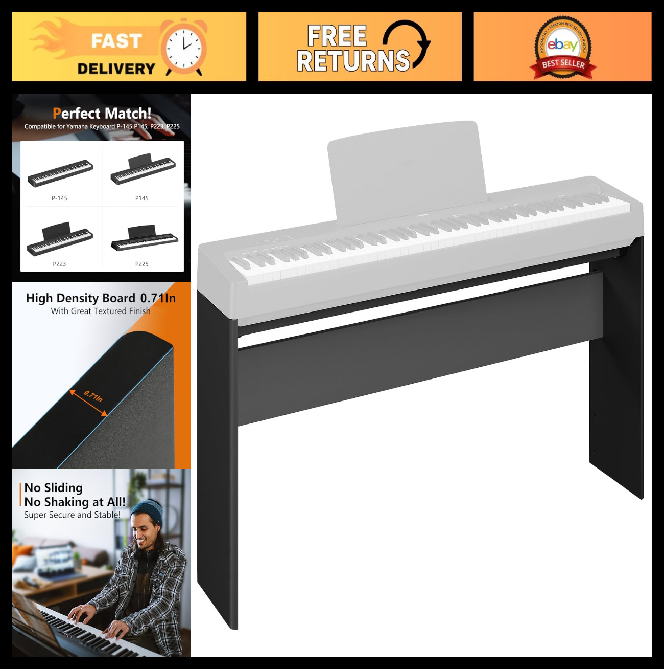 Stand For Yamaha P143b, P145, P223, P225 - Adjustable, Black