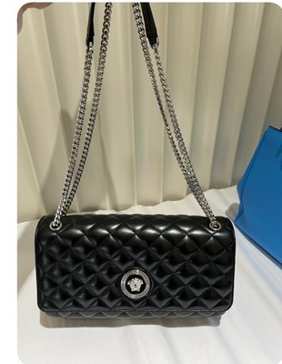 Versace Quilted Black Lambskin Leather Crossbody Shoulder  display picture 3