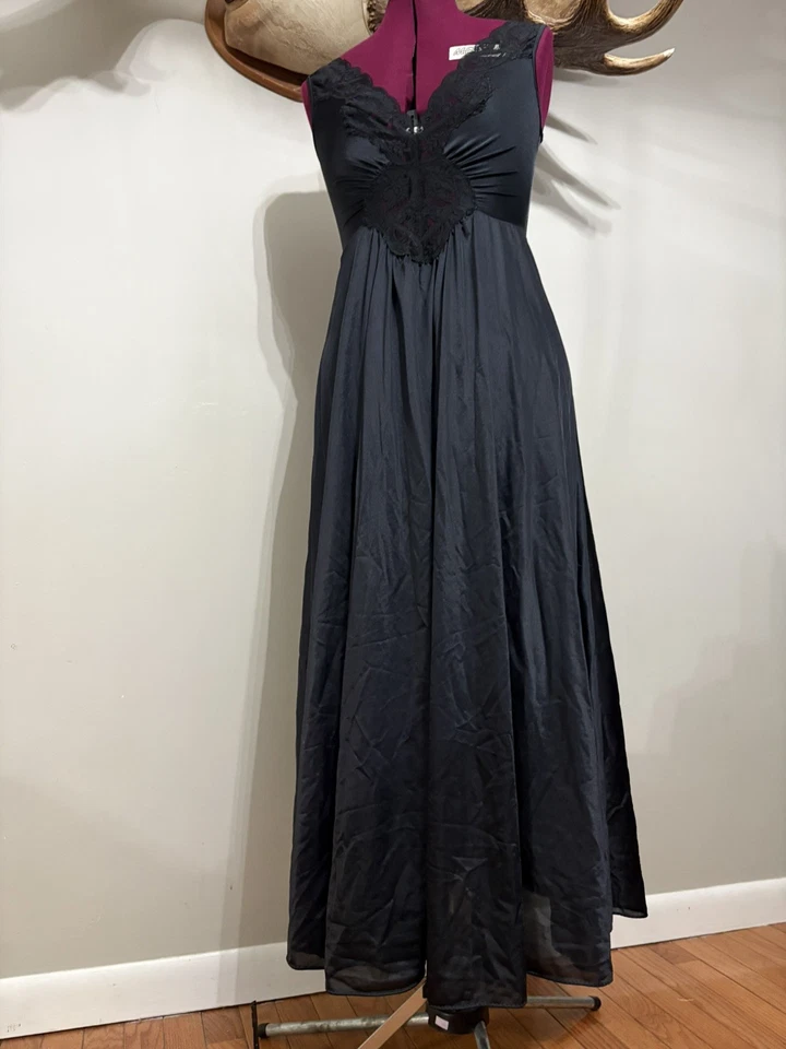 OLGA DE COLECCIÓN Camisón M Negro Maxi Barrido Completo Glamour Capricho Gótico Sin Mangas Sexy Largo Foto 4 de 4