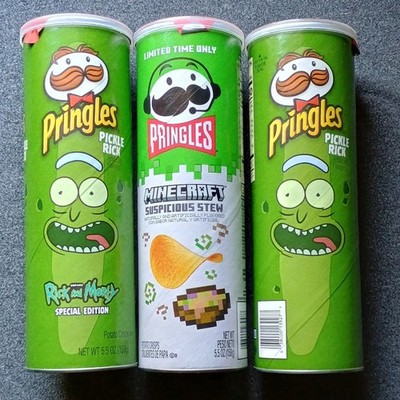 Pringles Collectable All Sealed Two Pickle Rick & One Minecraft Suspicious Stew 