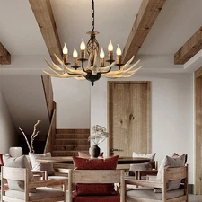 Retro Antler Chandelier 6 Light Deer Horn Restaurant Dining Pendant Lamp Resin