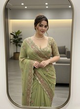 Women Designer Beautiful Sari Blouse Indian Pakistani Party Wear Ethnic Saree