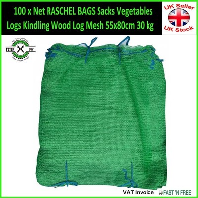 100 x Netz RASCHELSÄCKE Säcke Gemüsestämme Anzündholz Scheitholz Gitter 55x80cm 30kg