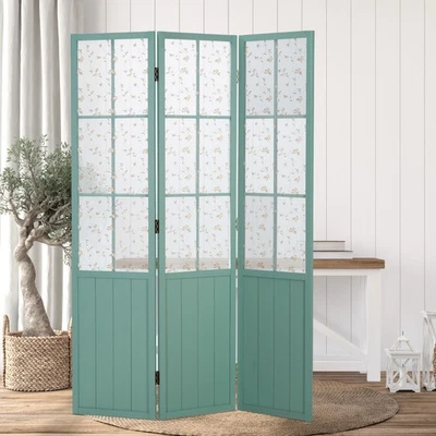 Paravent Raumteiler Holz Türkis 3-tlg Sichtschutz Landhaus Trennwand Homestyle4u - Bild 1 von 4