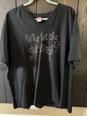 Women s 100% Cotton T-shirt LAT Short Sleeve V-neck  who Let The Girl s Out? 153
