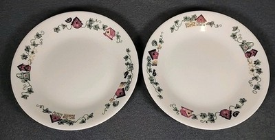 Vintage Corelle Garden Home Luncheon Salad Plates Birdhouse 6 3/4'' Set of 2