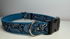 Adjustable Dog collar hand made in BLUE PAISLEY design