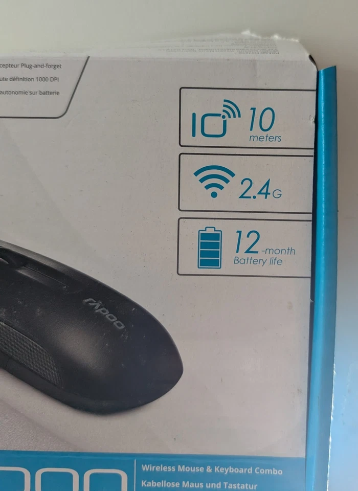 Wireless Optical Set Keyboard And Mouse Rapoo 8000  Black RAPOO Brand New  - Image 2 of 4