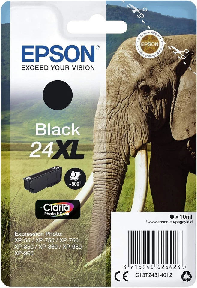 Epson 24XL Black Elephant High Yield Genuine, Claria Photo HD Ink Cartridge, XL  - Image 2 of 4