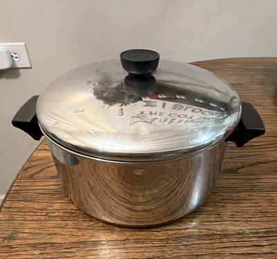FARBERWARE CLAD 8 Qt Stainless Steel Stockpot w/ Lid, Flat Bottom, Silver/Black