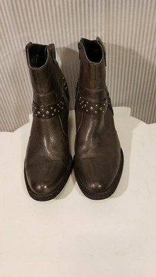 VTG Born Western Moto Block Heel  Studded Harness Leather Short Boots Women 11