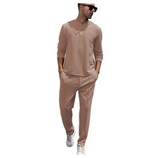 Fashion Men's Tracksuits 2 Piece Casual Athletic Jogging X-Large B-khaki Brown