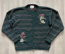 Vintage Susan Bristol Red Floral Cardigan Sweater Hand Knit Women  s M