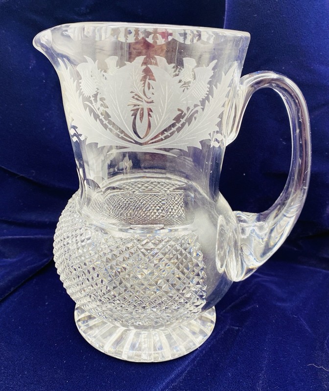 Edinburgh Crystal Thistle Whiskey Pitcher – Cut & Etched Scotland Heavy