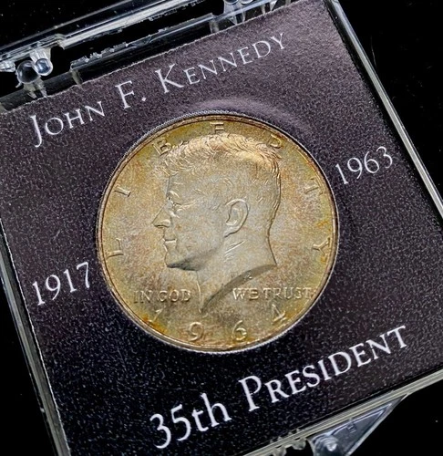 1964 Silver Kennedy US Half Dollar Uncirculated- 90% Silver Rainbow Toning 🔥🔥