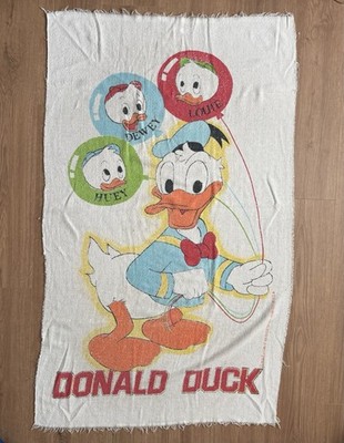 Vintage 70s Donald Duck Cannon Towel Huey Dewey Louie Disney Printed USA