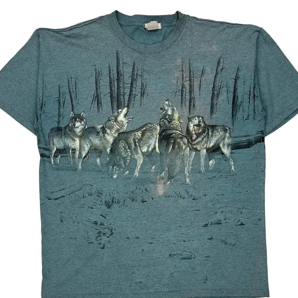Wolf Pack Unbranded Single Stitch T-Shirt - Large Blue Cotton - Image 4 of 4