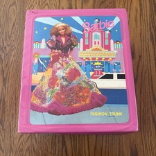 Vintage 1992 Barbie Mattel Pink Vinyl Fashion Trunk Clothes Storage Case Closet