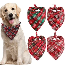 Double Layer Cotton Plaid Dog Bandana Absorbent Breathable Pet Scarf for Medium