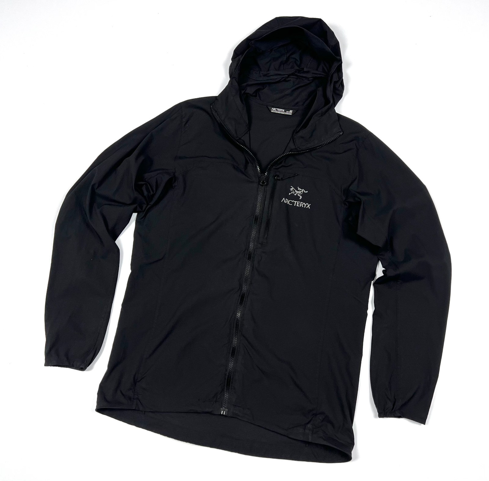 ARC'TERYX Giacca con cappuccio zip intera leggera nera ARCTERYX Squamish originale uomo taglia S M