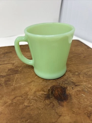 Fire King Oven Ware USA Green Jadeite D Handle Milk Glass Coffee Mug Vintage