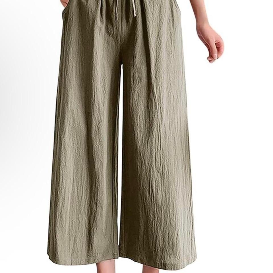 Linen  wide leg pants with elastic waist and tie Small