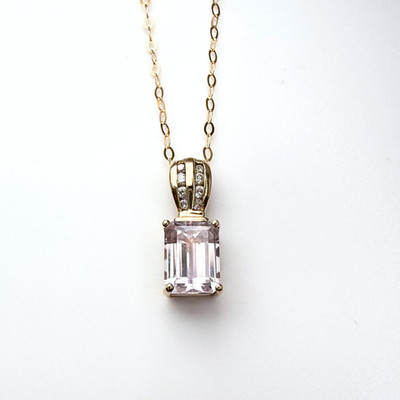 Halskette 9 kt Gold Amethyst Diamant Anhänger Baguetteschliff gepunzt 16 Zoll