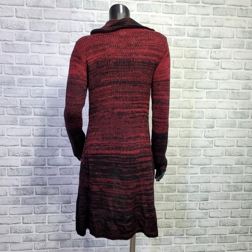 Cardigan vintage anni 90 TSP donna S rosso nero ombreggiato maglia aperta spolverino cravatta davanti - Foto 6 di 8
