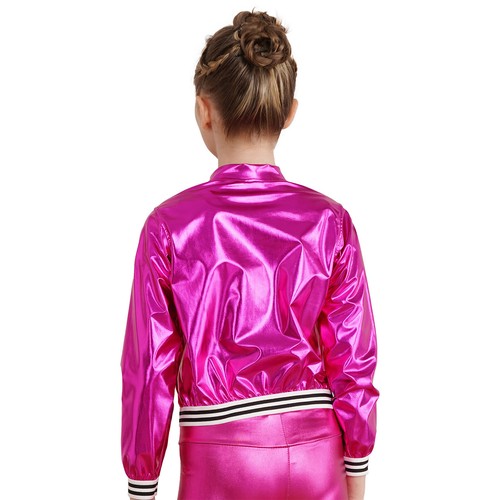 Kids Girls Long Sleeve Outerwear Zipper Closure Striped Edge Bronzing Jacket - Picture 60 of 122