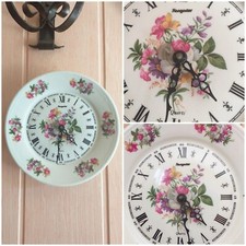 ASSIETTE HORLOGE MURALE , HANGARTER , CHIFFRES ROMAINS CÉRAMIQUE BOUQUET FLORAL 