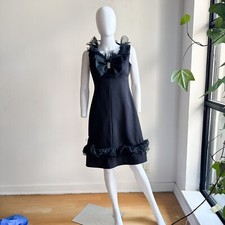 Vintage Black Little Black Dress w Ruffle Detail S