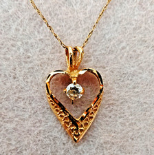 14k Gold Heart Shaped Gemstone Pendant with 20 Inch 10k Gold Chain Necklace